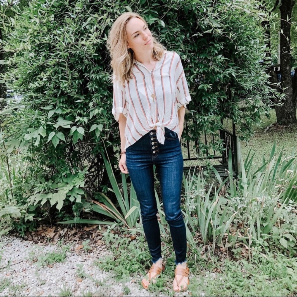 High-waisted denim skinny jeans